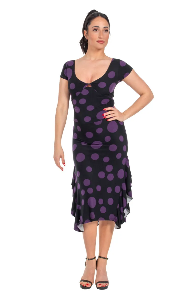 Polka Dot Crisscross Back Tango Dress With Side Ruffles