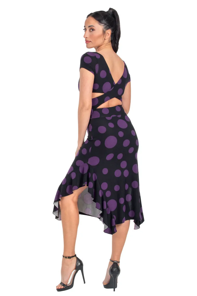 Polka Dot Crisscross Back Tango Dress With Side Ruffles