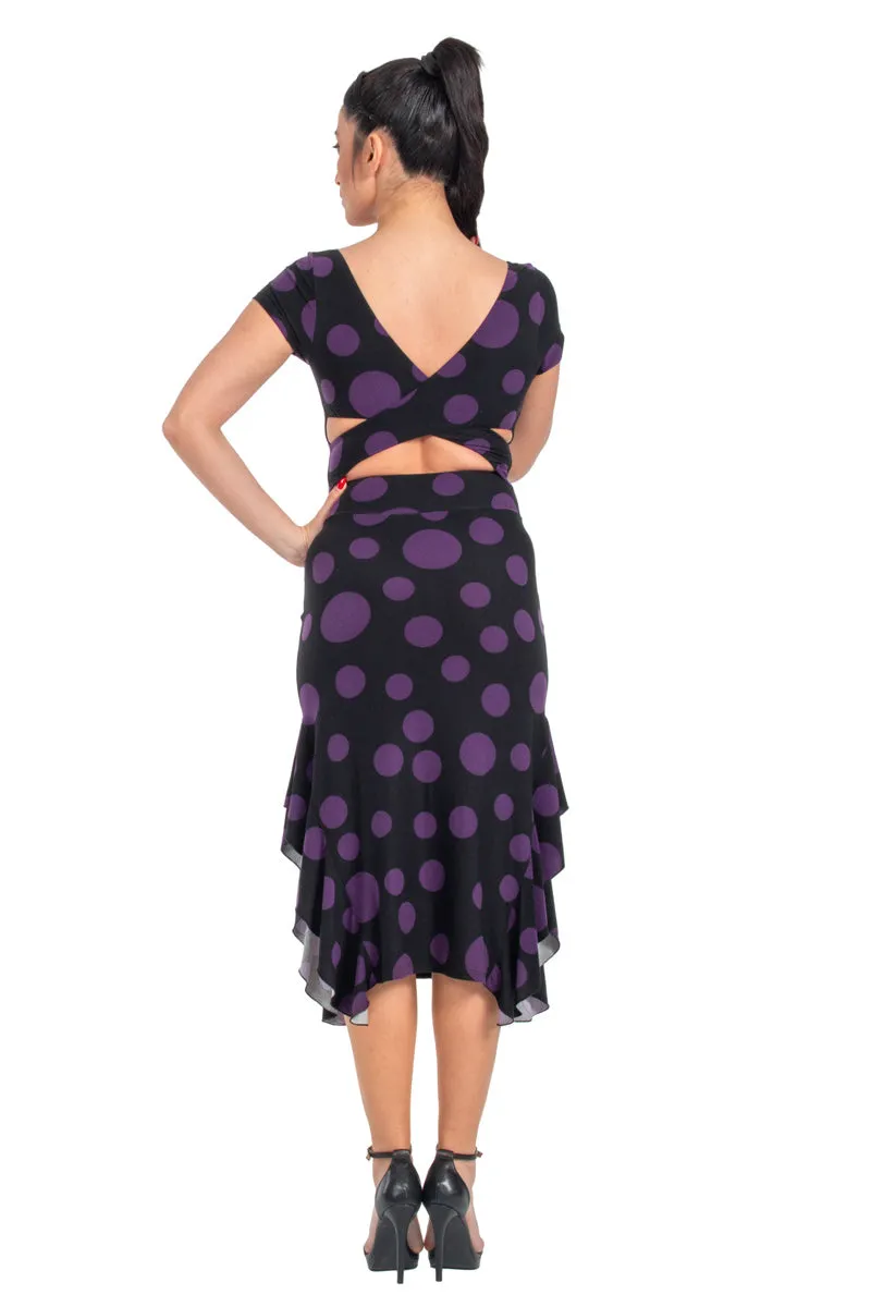 Polka Dot Crisscross Back Tango Dress With Side Ruffles