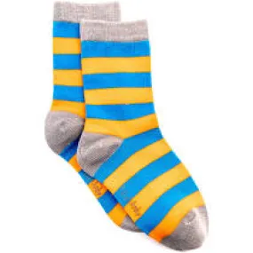 Polly & Andy Bamboo Seam Free Blue and Orange Stripe Socks