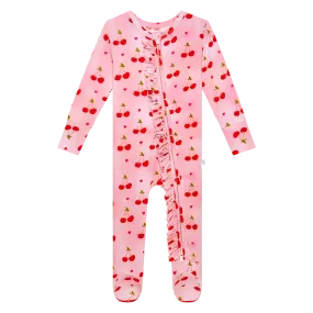 Posh Peanut Very Cherry Ruffled Zippered Footie