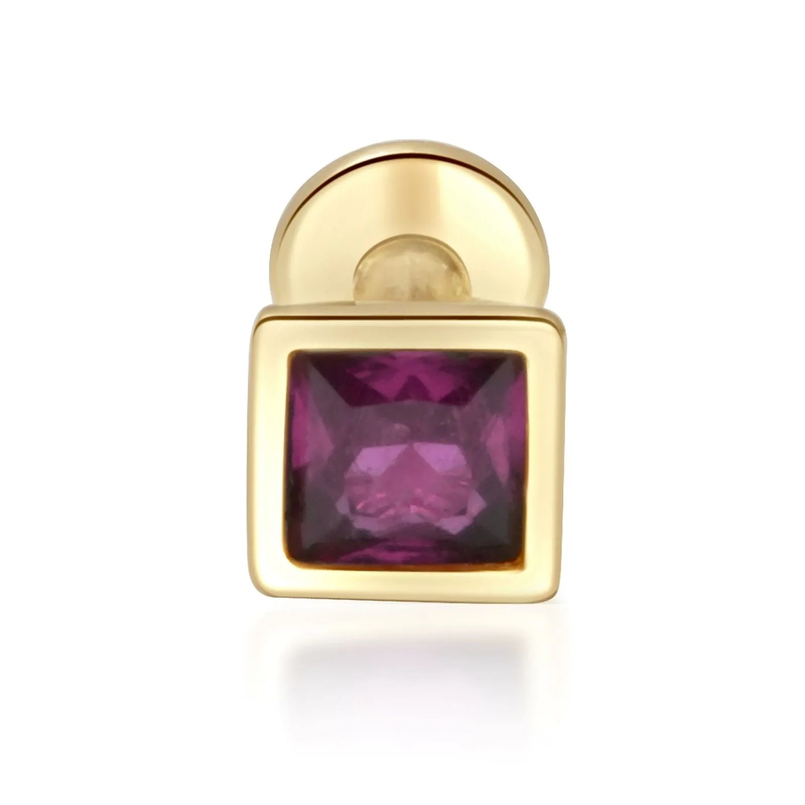 Princess Cut Pink Ruby Flat Back Earring in Bezel Set Solid 14k Gold