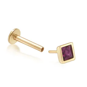 Princess Cut Pink Ruby Flat Back Earring in Bezel Set Solid 14k Gold