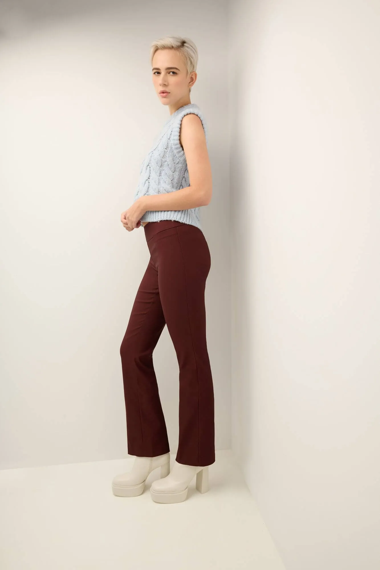 Pull-on bootcut work pants