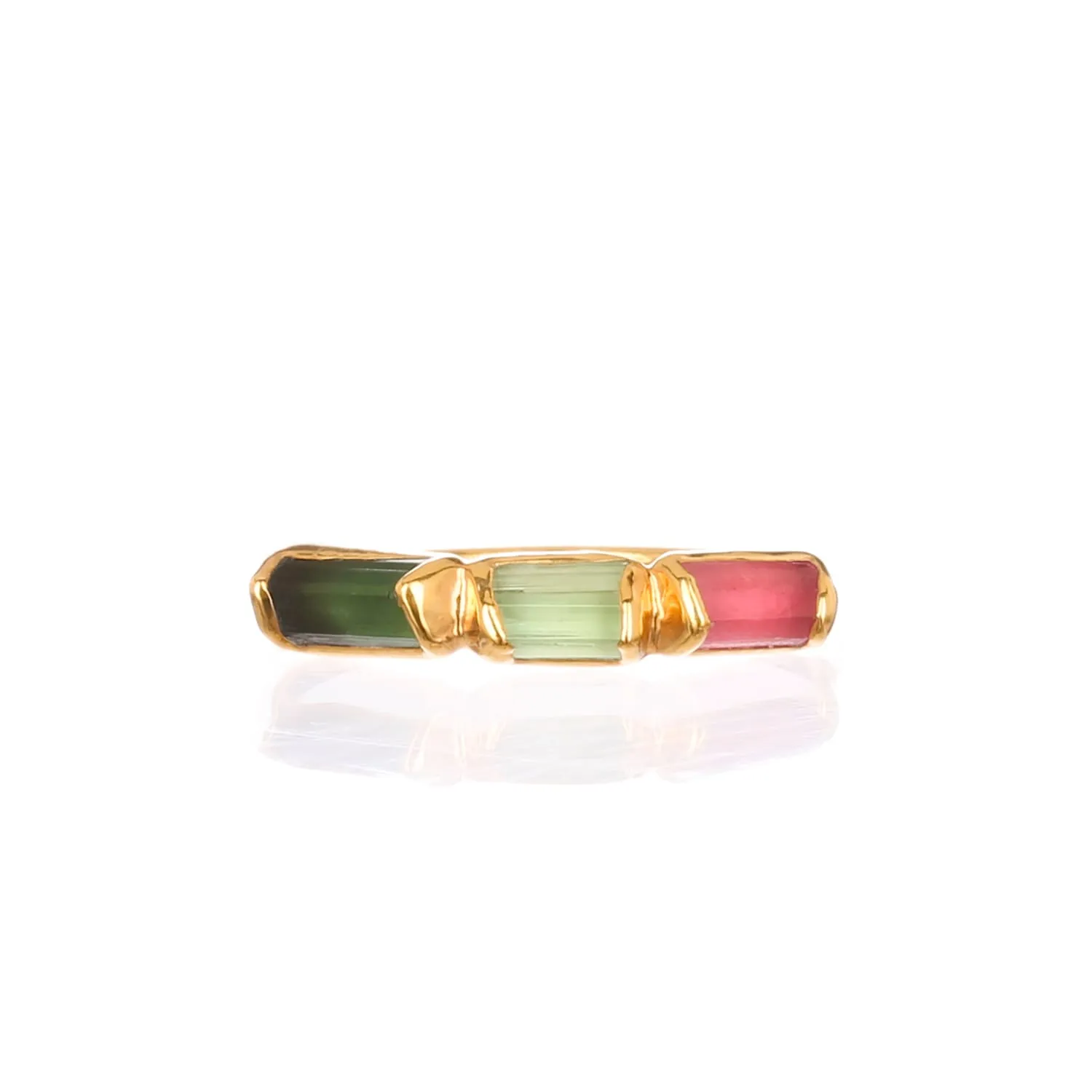 Rainbow Raw Tourmaline Baguette Ring