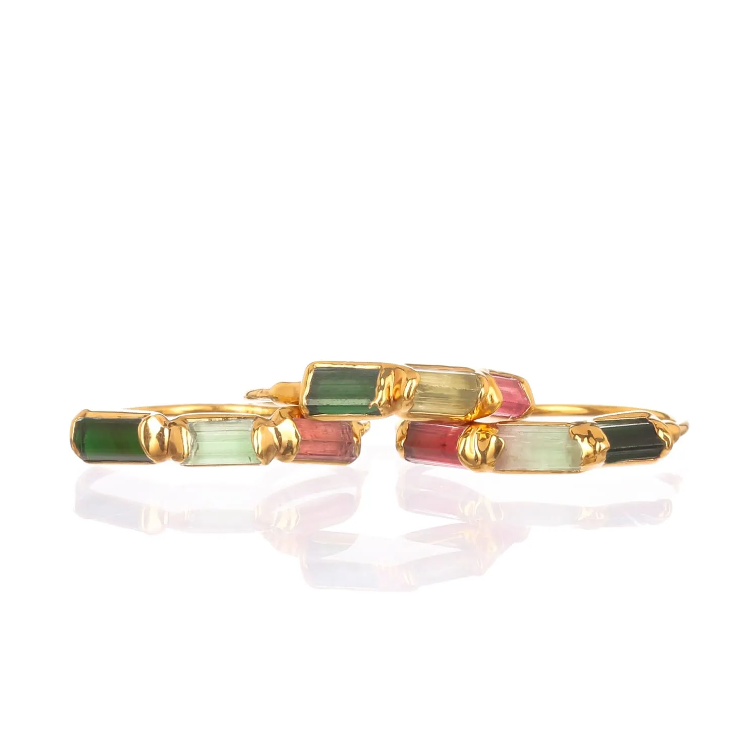 Rainbow Raw Tourmaline Baguette Ring