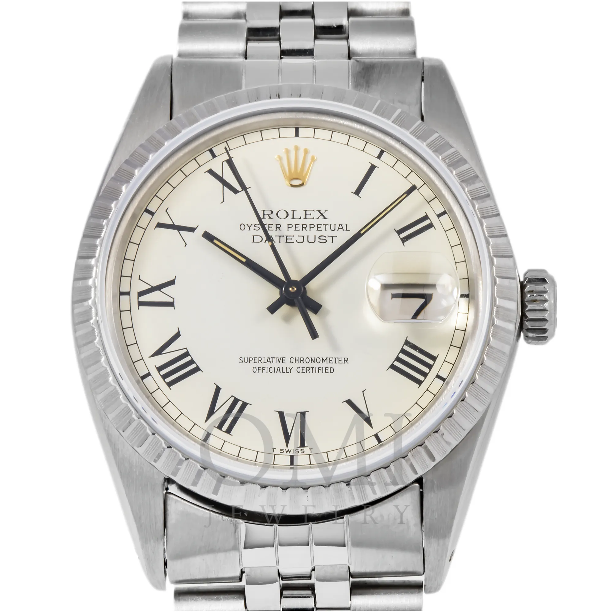 ROLEX DATEJUST 1603 36MM WHITE ROMAN NUMERALS DIAL WITH STAINLESS STEEL JUBILEE BRACELET