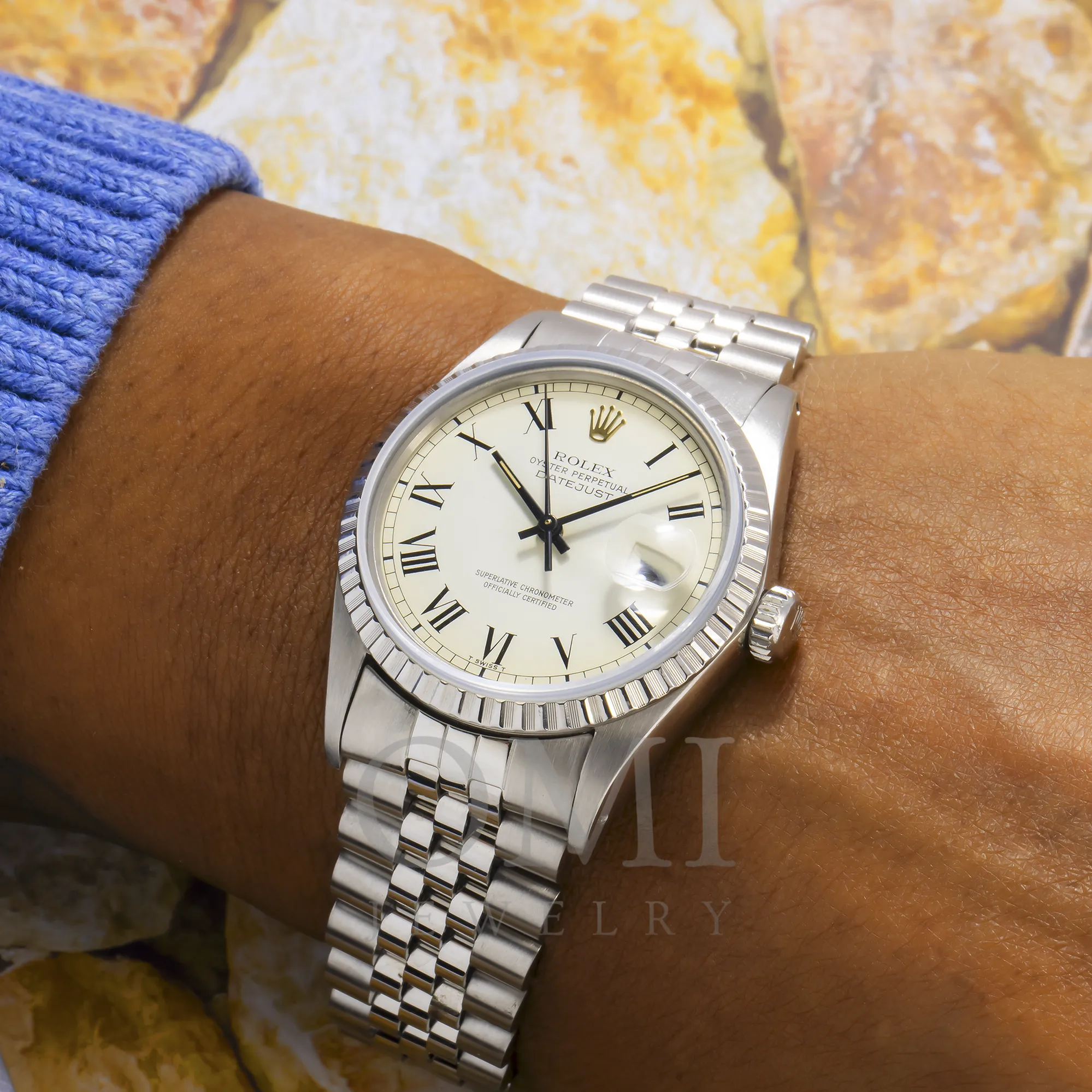 ROLEX DATEJUST 1603 36MM WHITE ROMAN NUMERALS DIAL WITH STAINLESS STEEL JUBILEE BRACELET