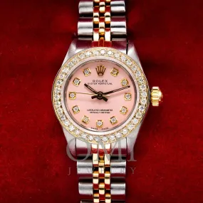 Rolex Oyster Perpetual 26MM Pink Dial With 1.00 CT Diamond Dial & Bezel