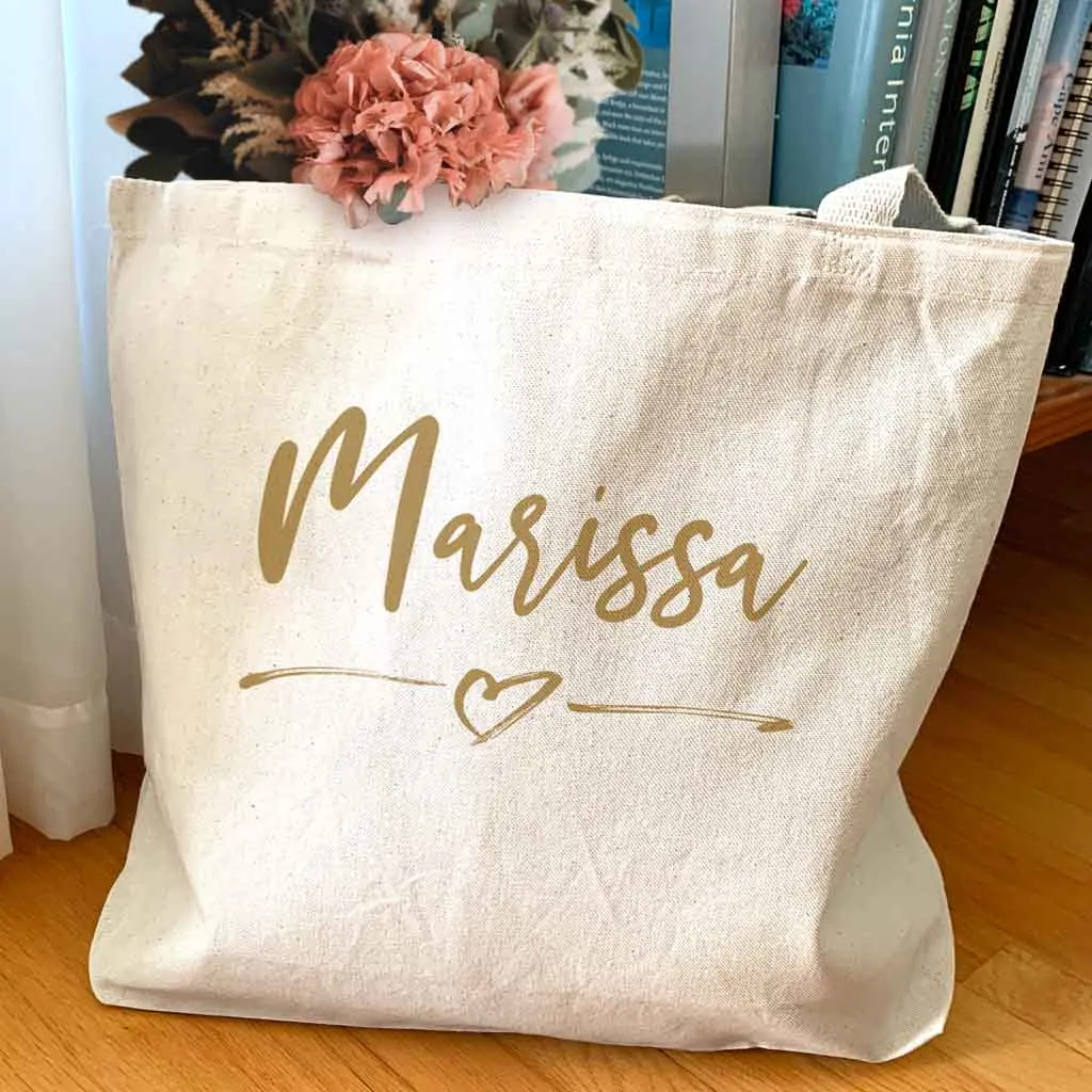 Roomy Canvas Tote Bag for the Bridal Party Personalized