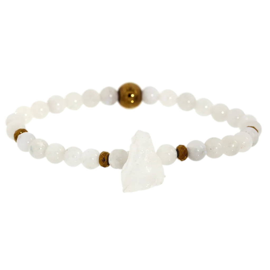 Rough Clear Quartz & Moonstone Gemstone Bracelet