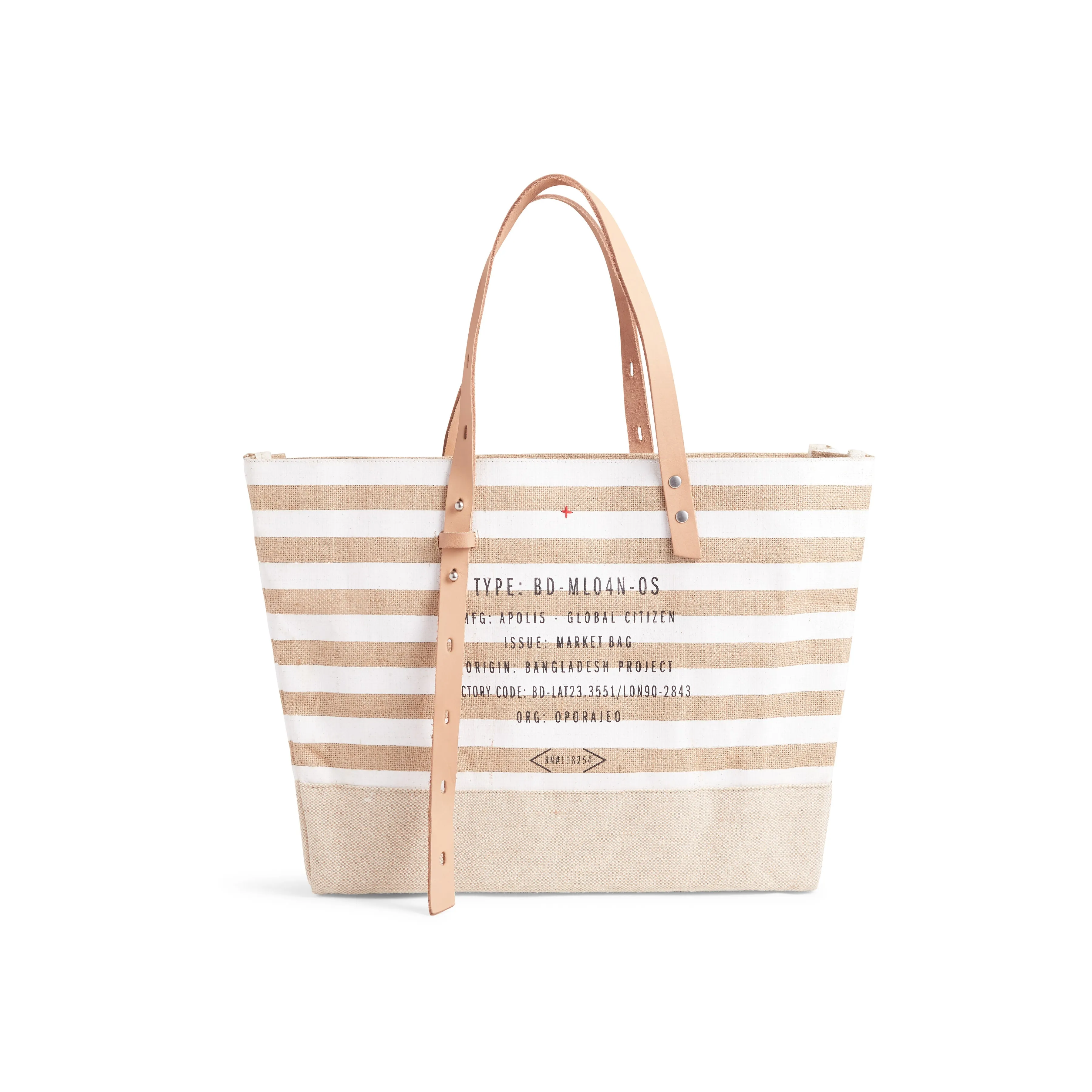 Shoulder Market Bag in White Stripe