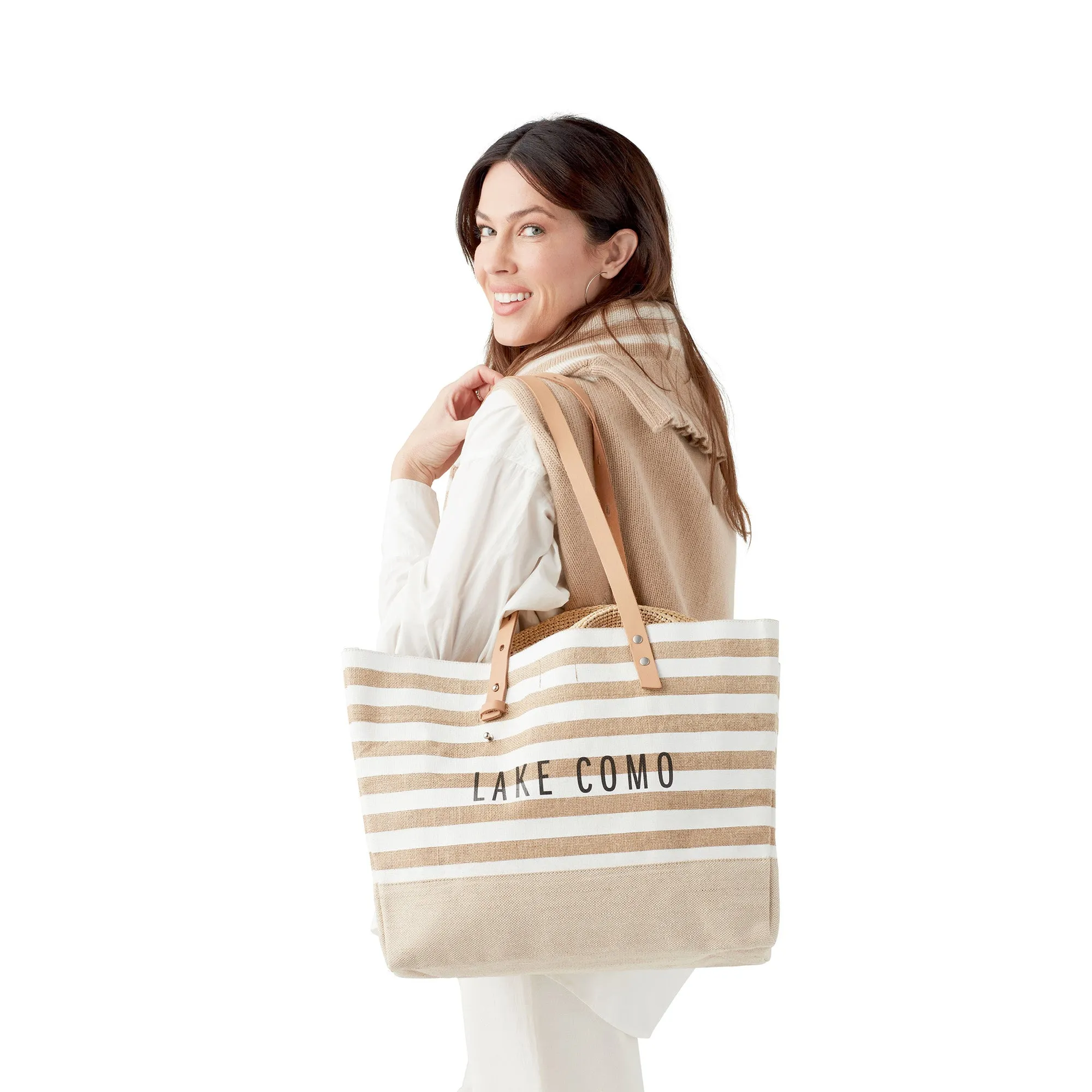 Shoulder Market Bag in White Stripe