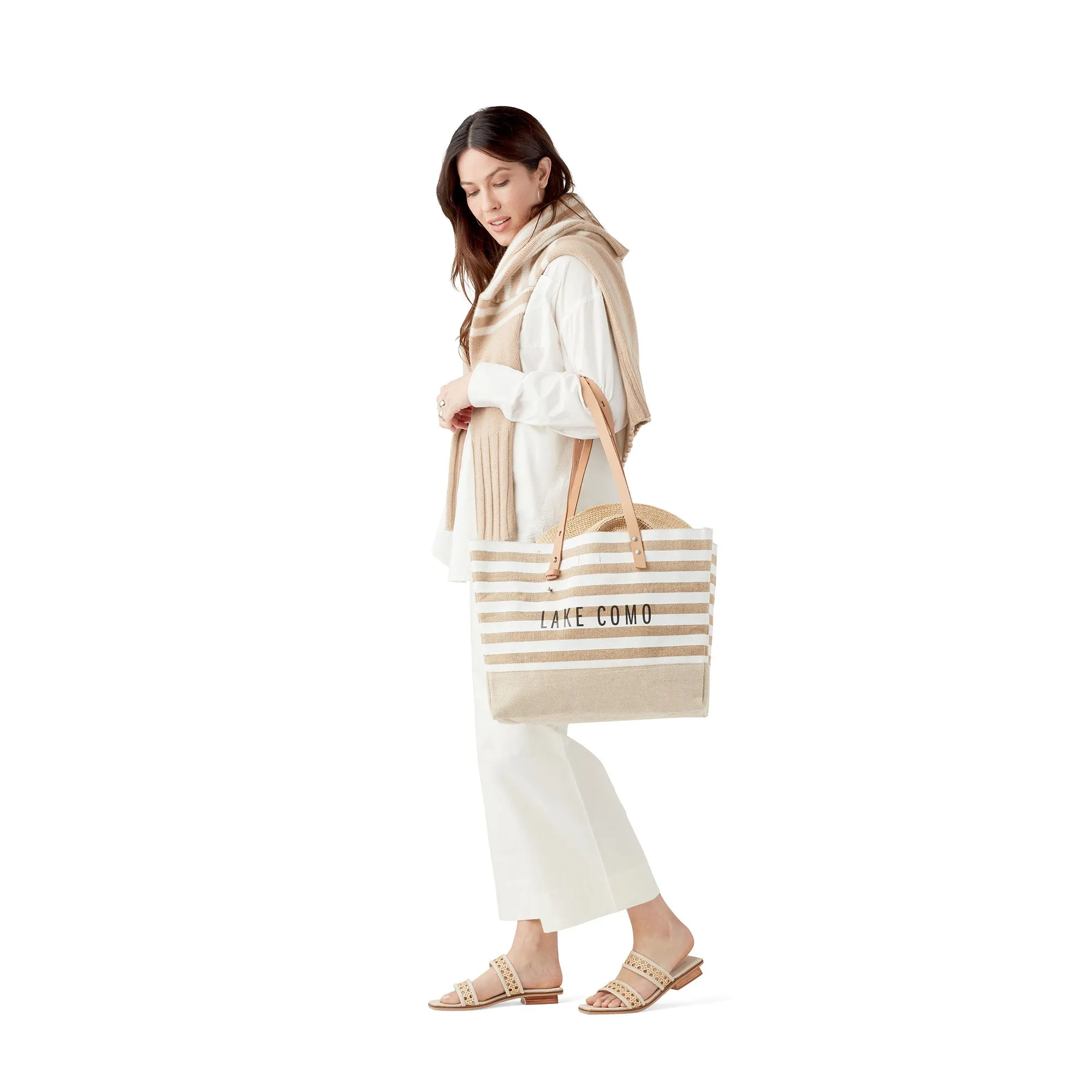 Shoulder Market Bag in White Stripe