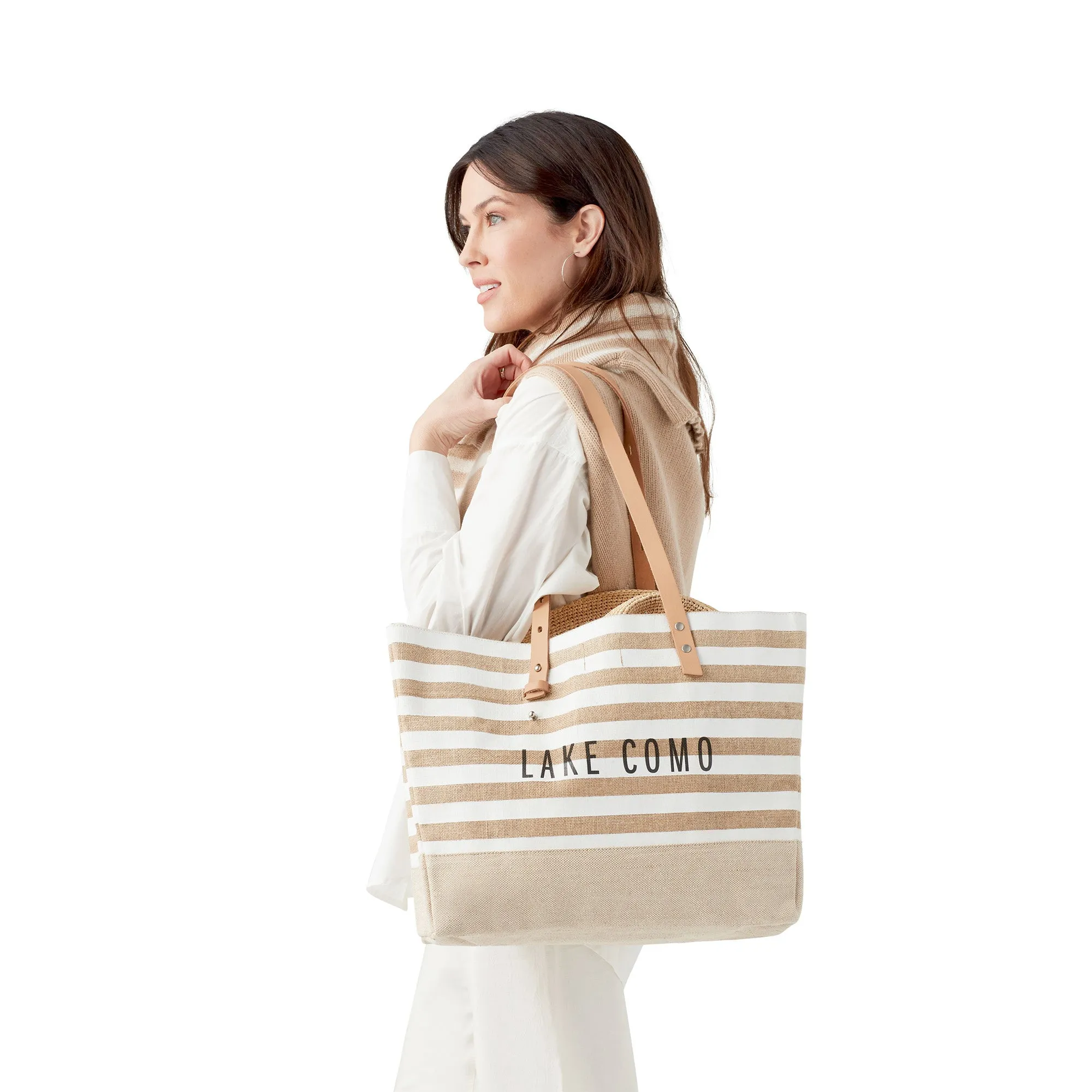 Shoulder Market Bag in White Stripe