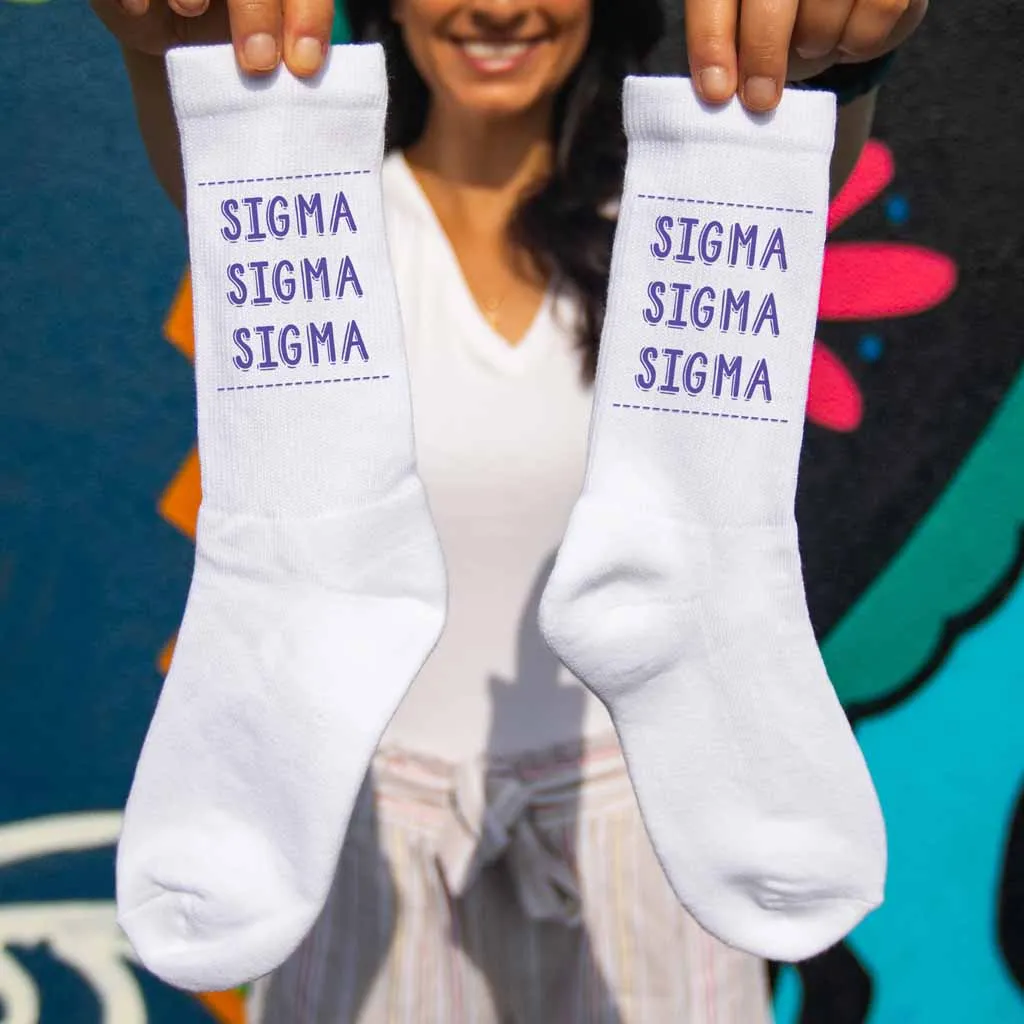 Sigma Sigma Sigma Crew Socks with Sigma Sigma Sigma Name in Sorority Colors