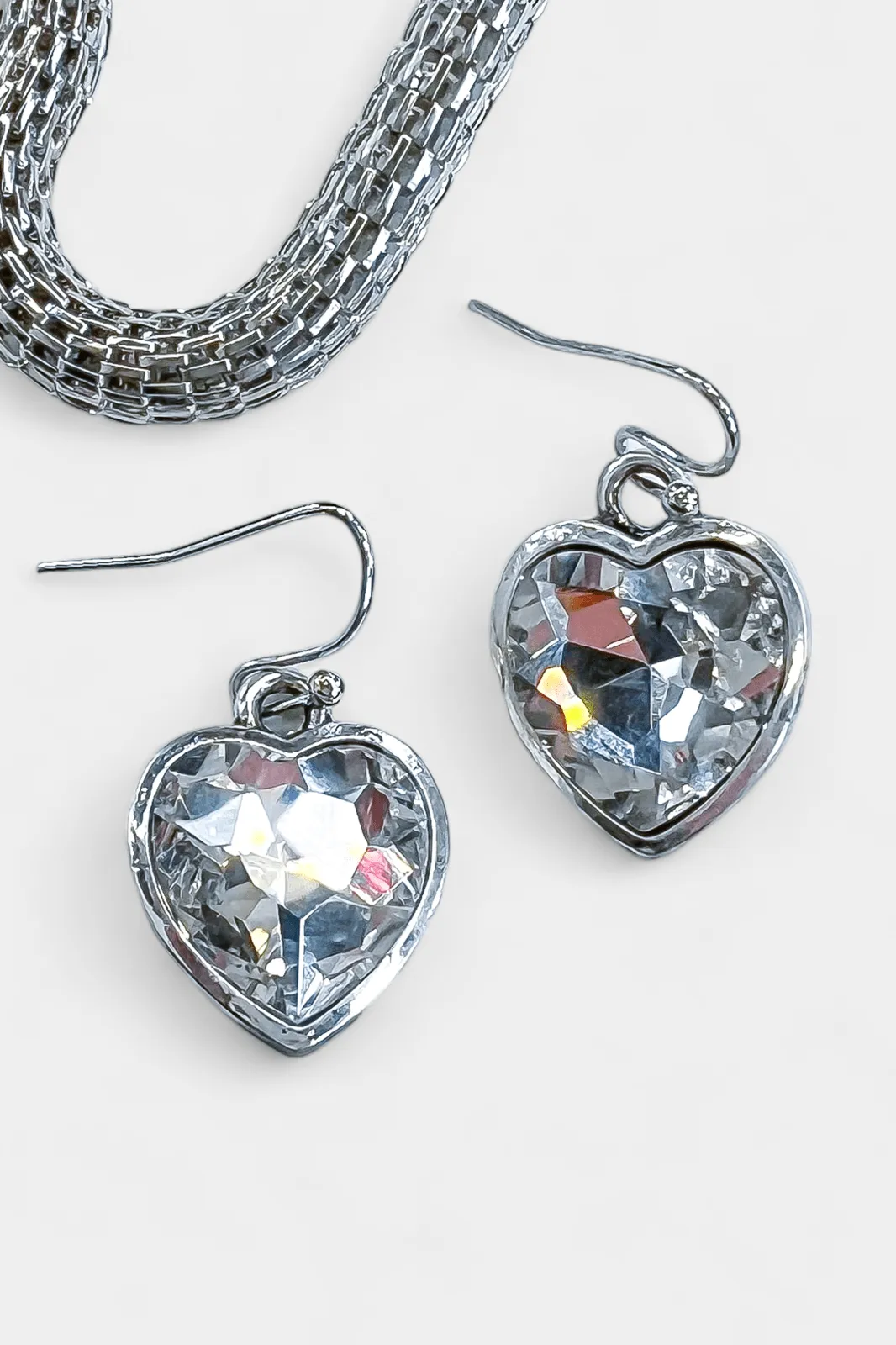 Silver Crystal Charm Necklace Set