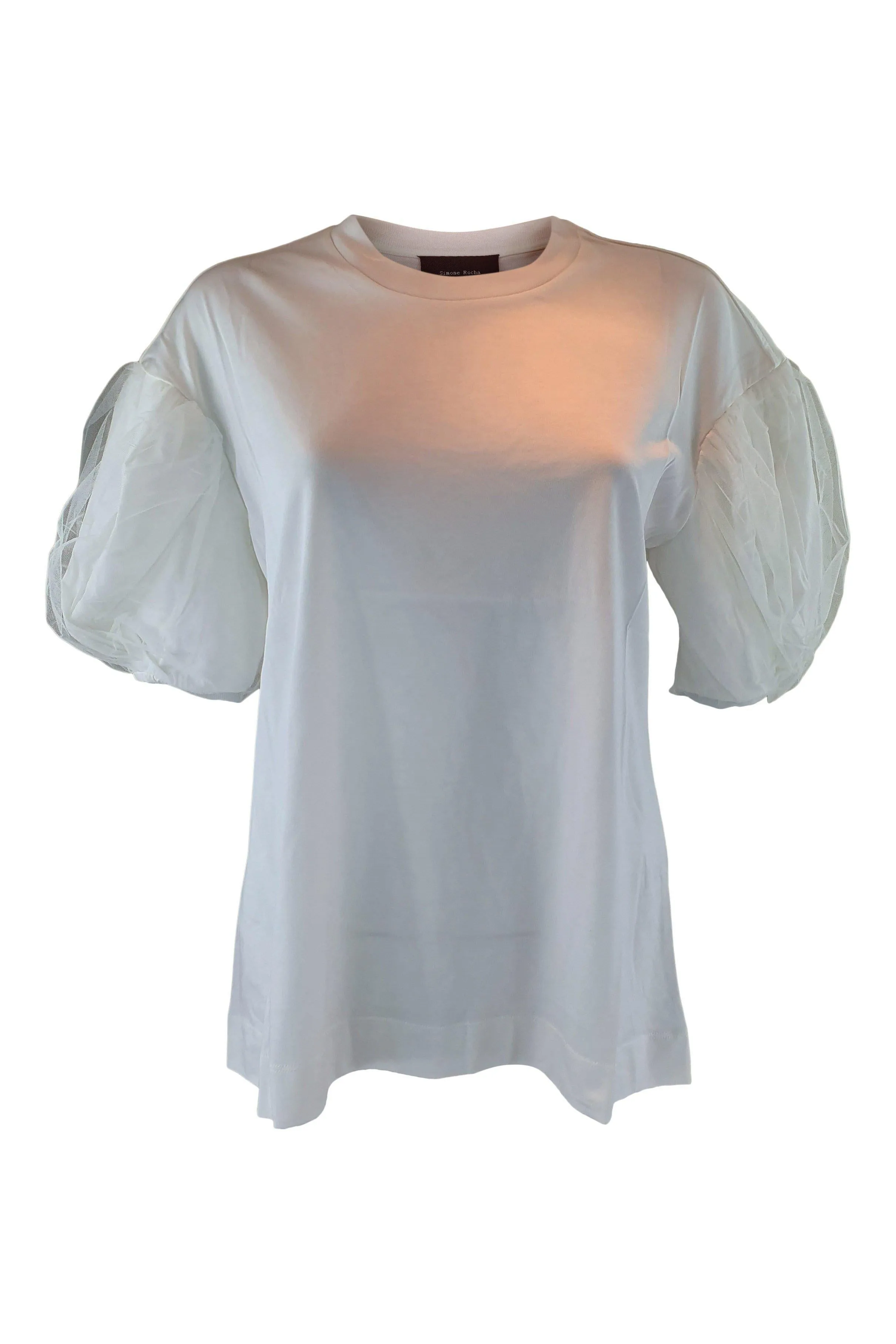 SIMONE ROCHA White Cotton Jersey T-Shirt With Tulle Layer Puff Sleeves (M)