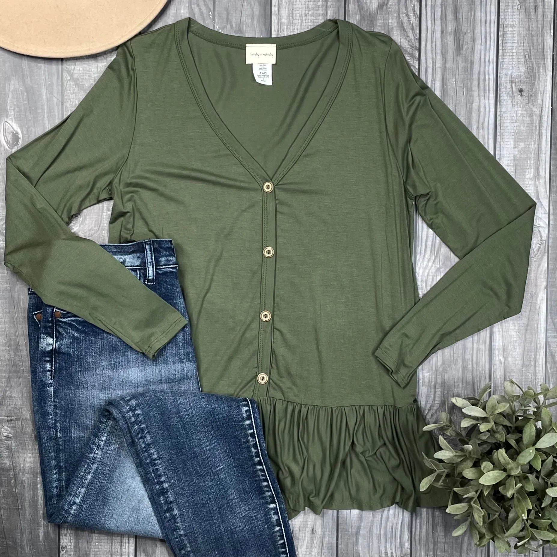 SIZE S: SWEET FEELINGS LONG SLEEVE TOP-OLIVE