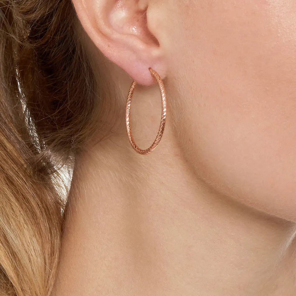 Sparkly Diamond-Cut Roma Hoops. XS   Small, Rose Gold