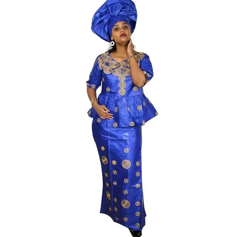 Stylish African Fashion: Embroidery Design Top with Rapper for Women's Attire