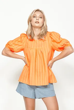 Take A Break Apricot SS Puff Stripe Top