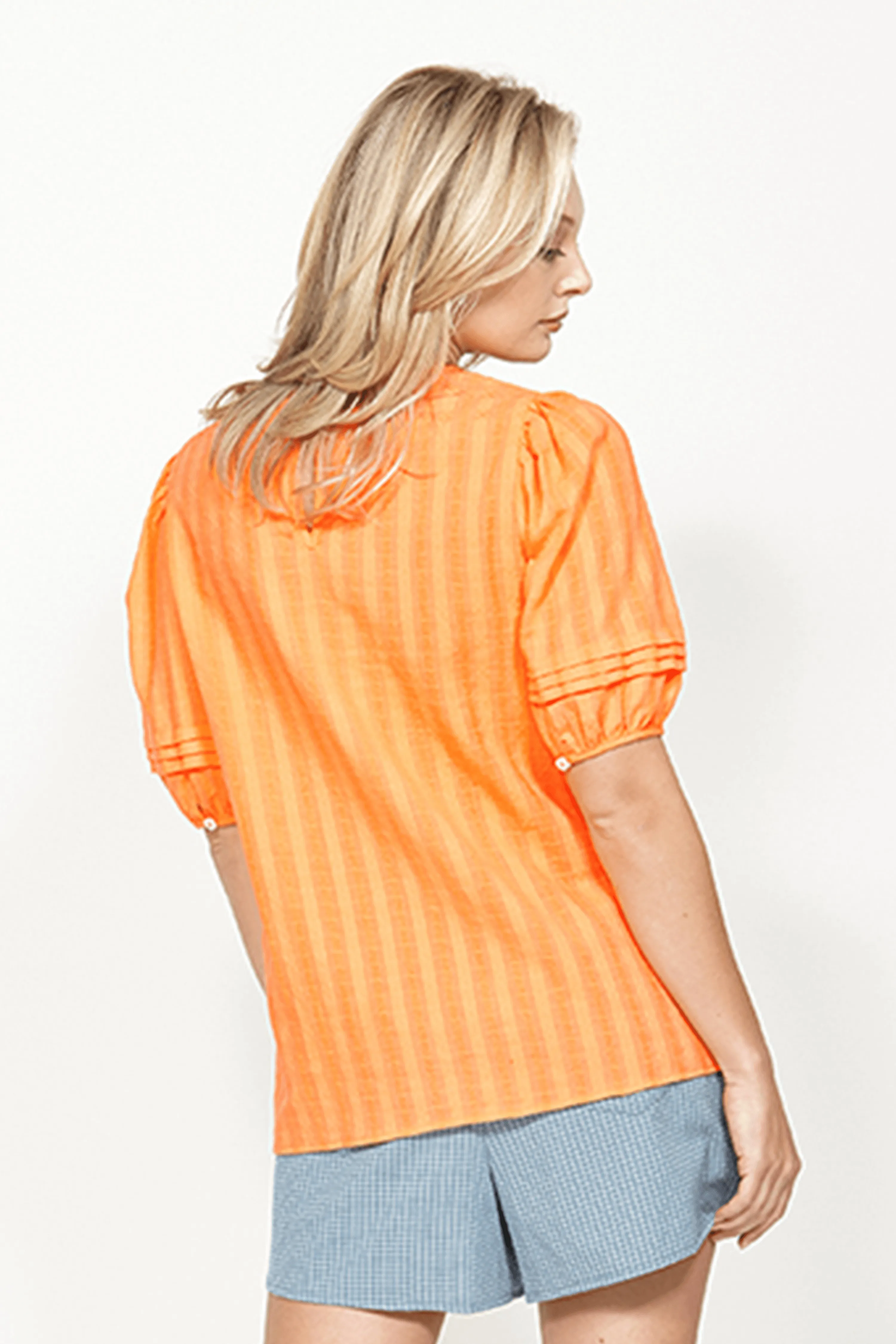 Take A Break Apricot SS Puff Stripe Top