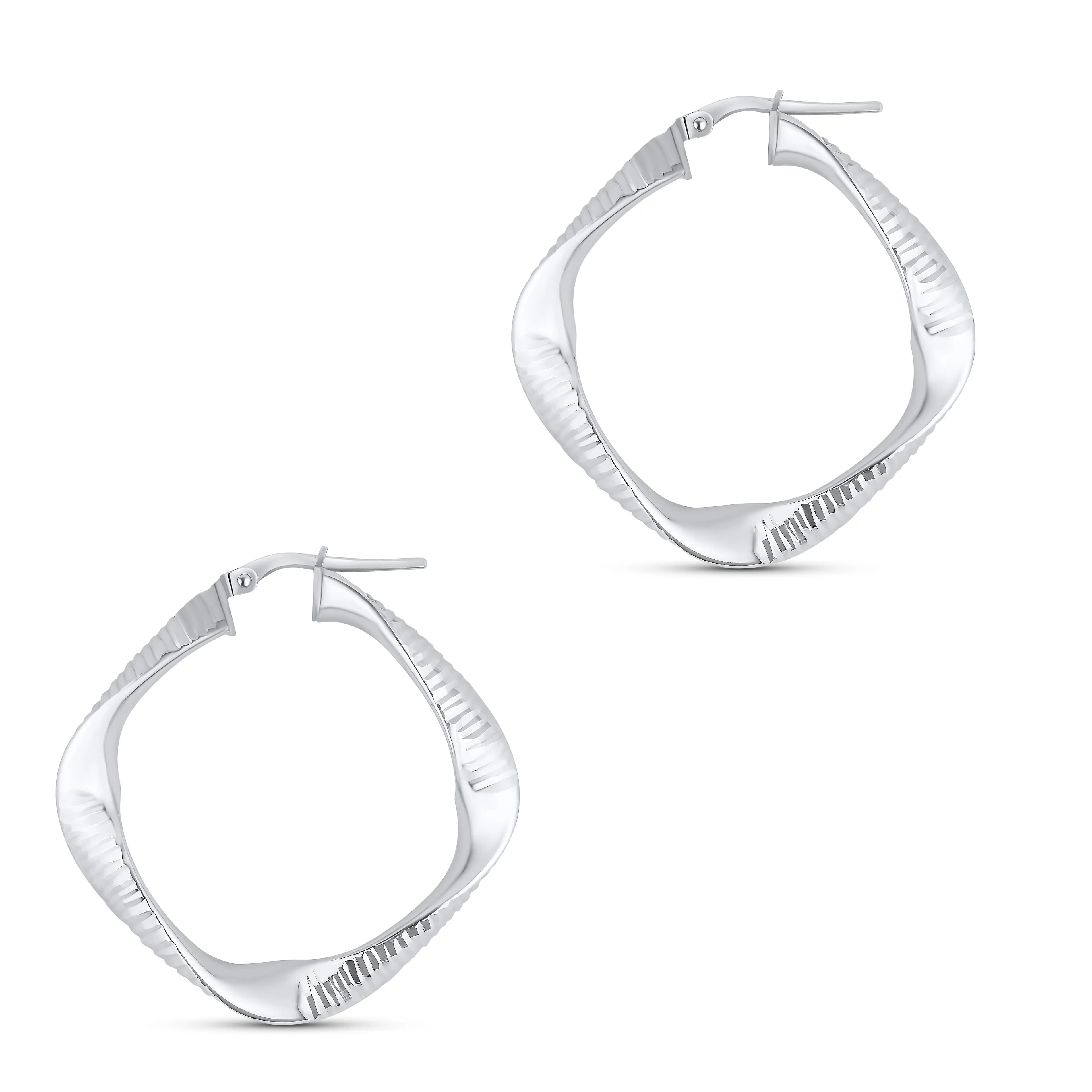 Textured Square Hoops - Silver