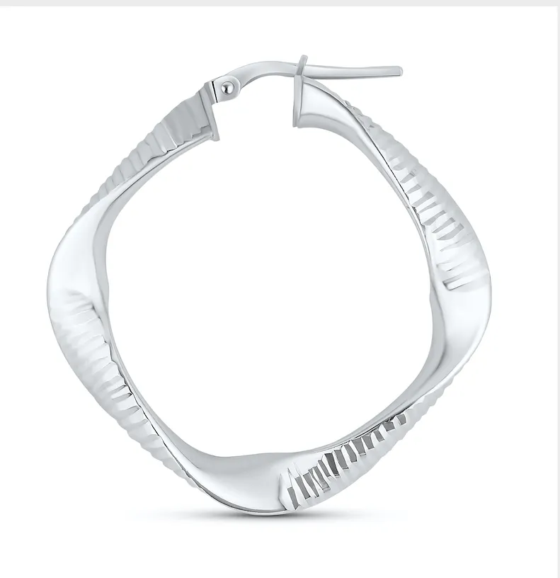 Textured Square Hoops - Silver