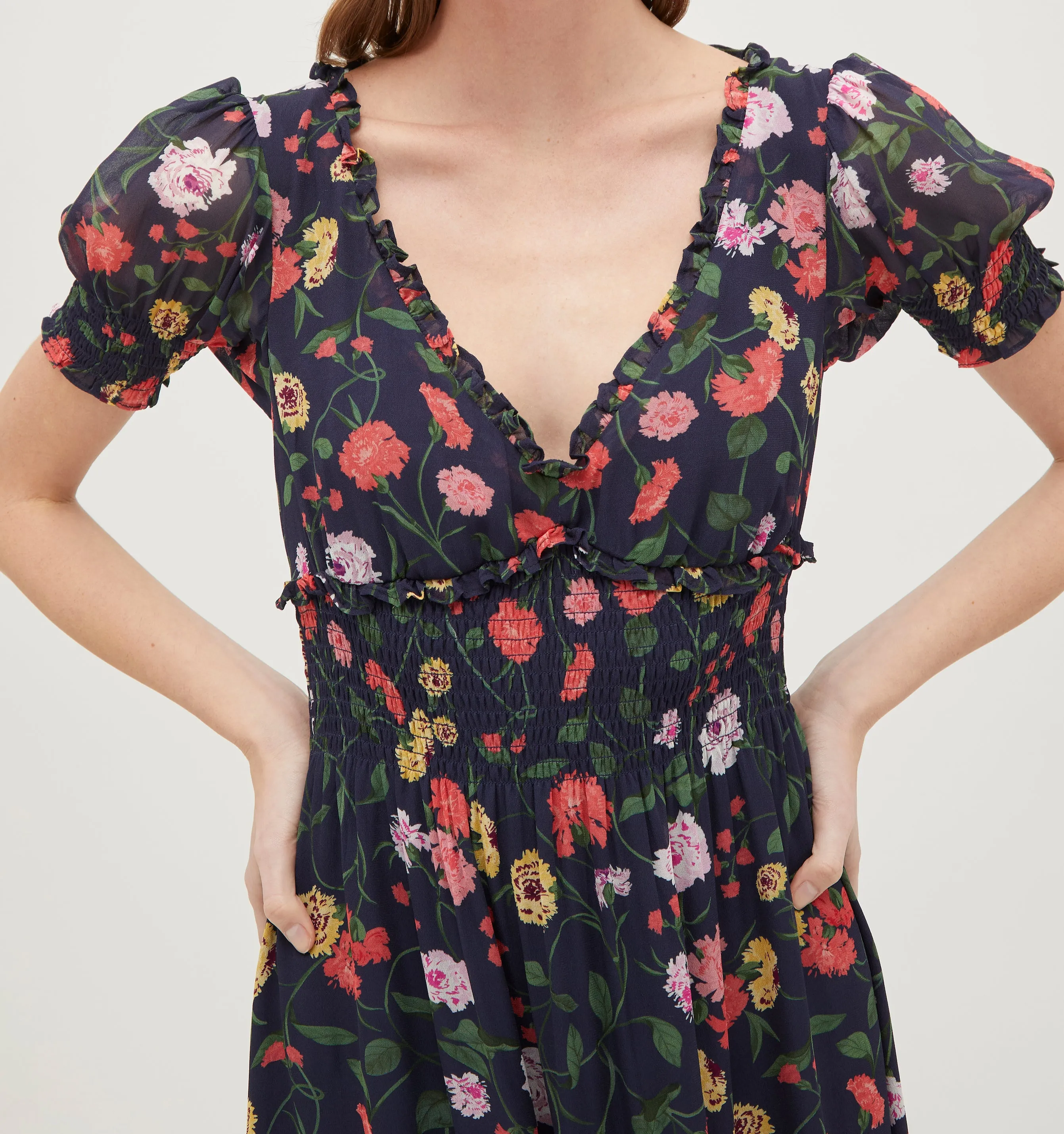 The Georgia Nap Dress - Navy Peony Bouquet