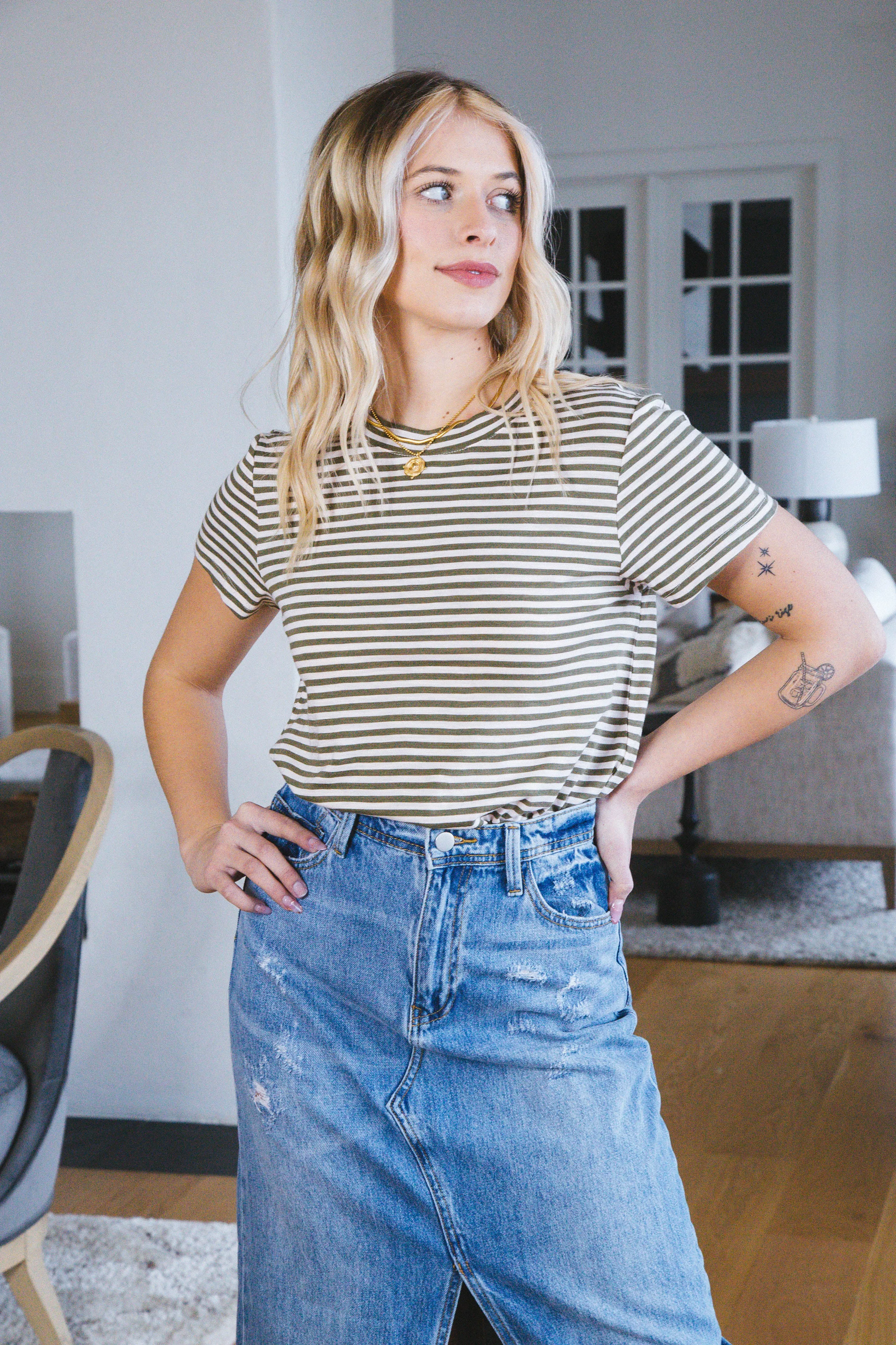 The Perfect Tee, Burnt Olive Stripe | Sanctuary