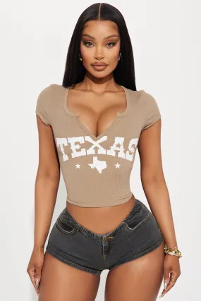 This Ain't Texas Ribbed Tee - Mocha