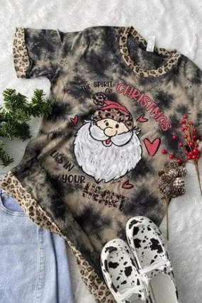 Tiedye charcoal COWBOY SANTA Christmas tee