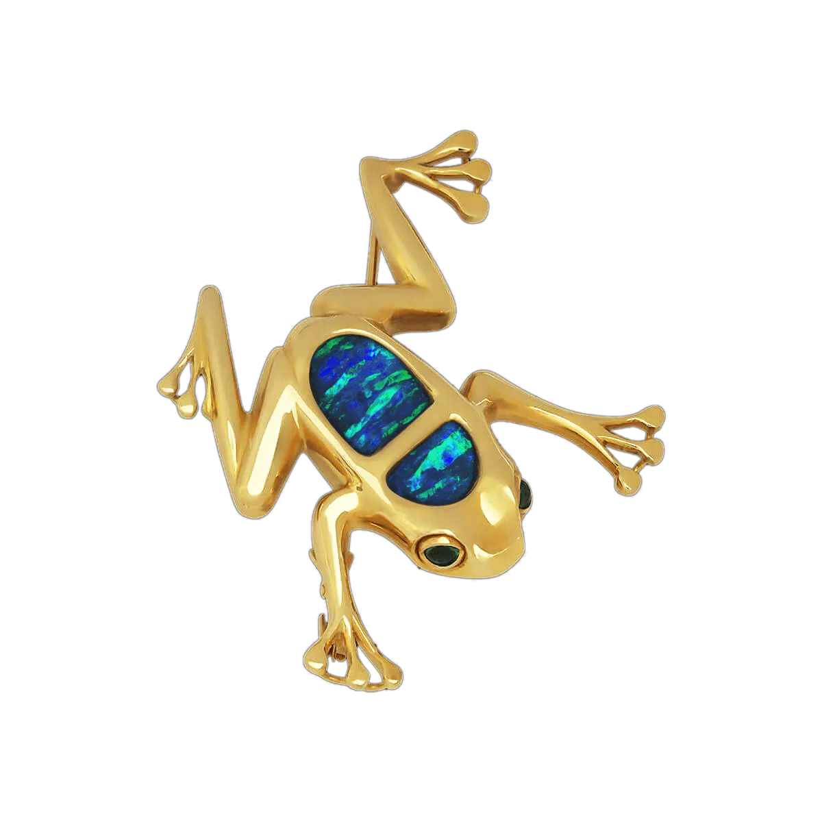 Tree Frog Opal & Emerald Brooch