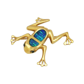 Tree Frog Opal & Emerald Brooch