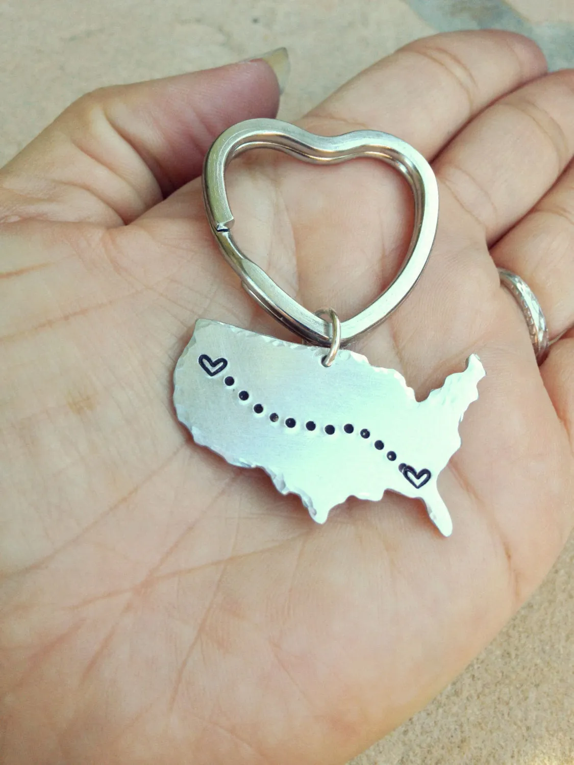 United States Keychain, Boyfriend Gift, Long Distance  Keychain, Couples Keychain, Personalized Keychain, Hand Stamped Keychain