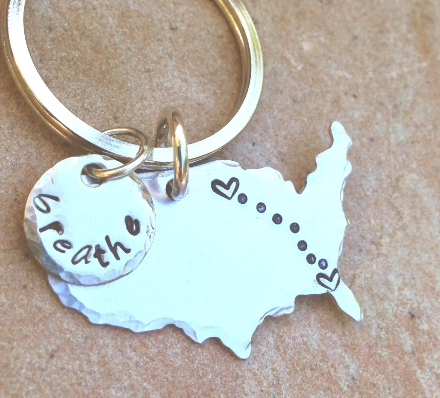 United States Keychain, Boyfriend Gift, Long Distance  Keychain, Couples Keychain, Personalized Keychain, Hand Stamped Keychain