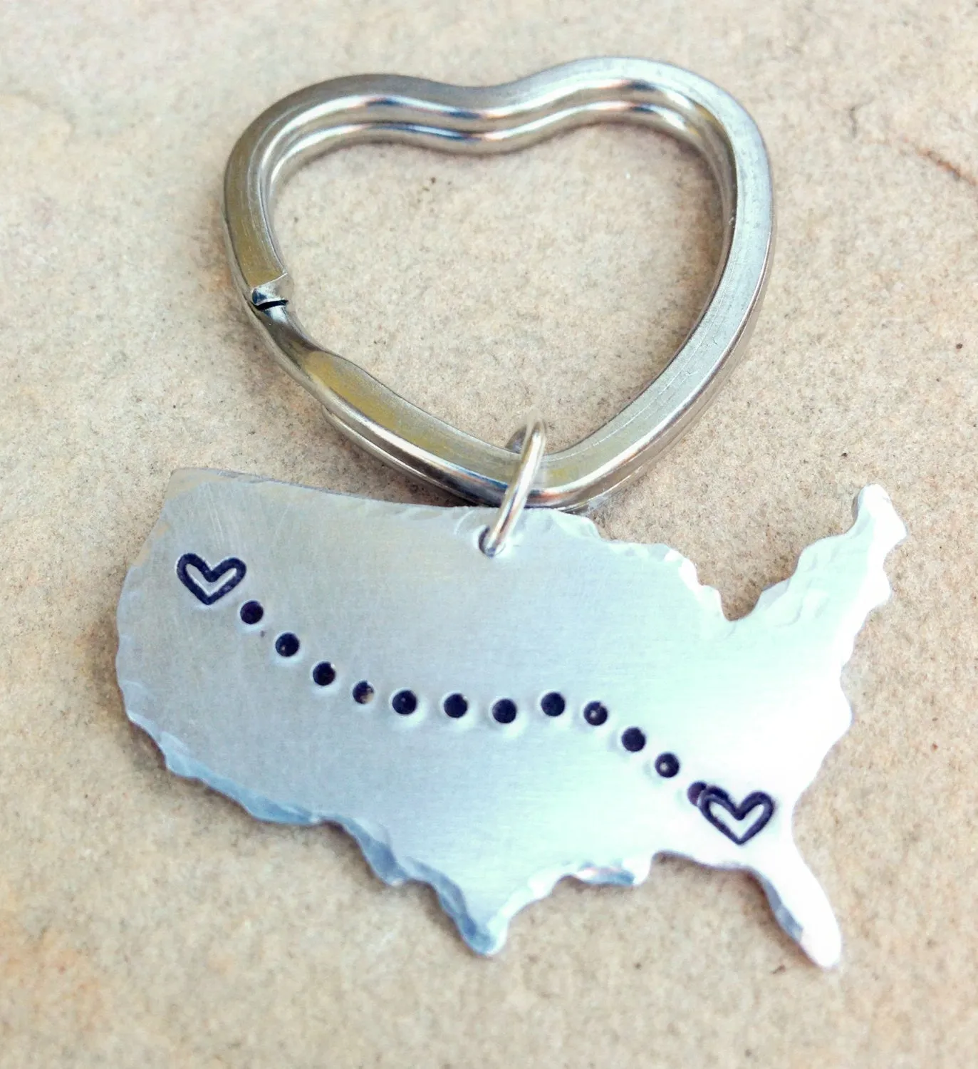 United States Keychain, Boyfriend Gift, Long Distance  Keychain, Couples Keychain, Personalized Keychain, Hand Stamped Keychain