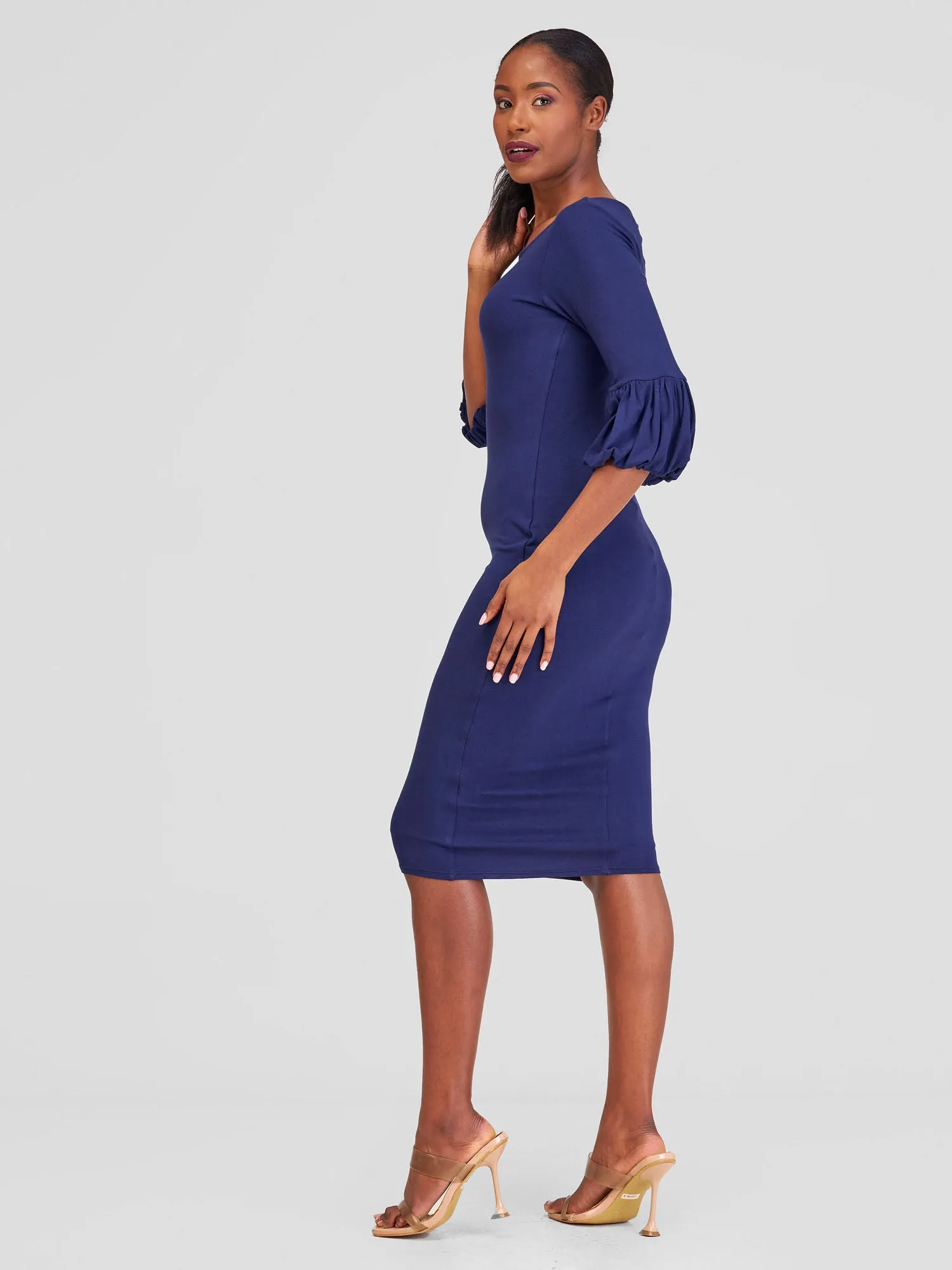 Vivo Basic Puff Sleeved Bodycon - Navy Blue