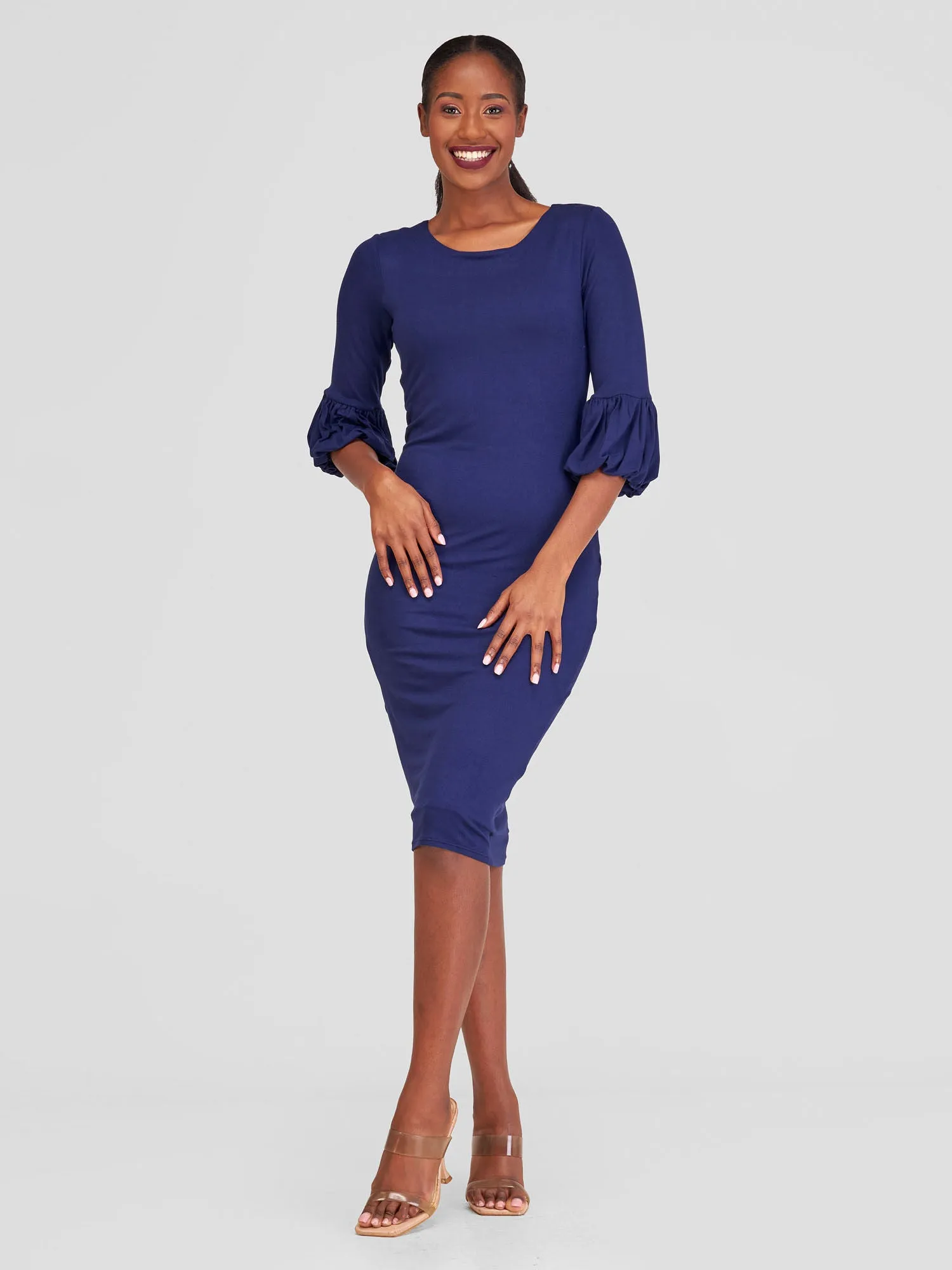 Vivo Basic Puff Sleeved Bodycon - Navy Blue