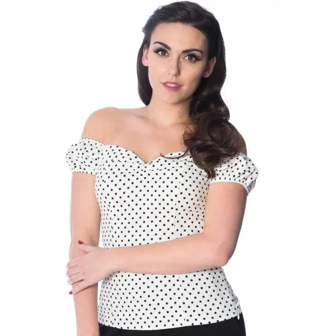 White And Black Polka Dot Print Gypsy Top