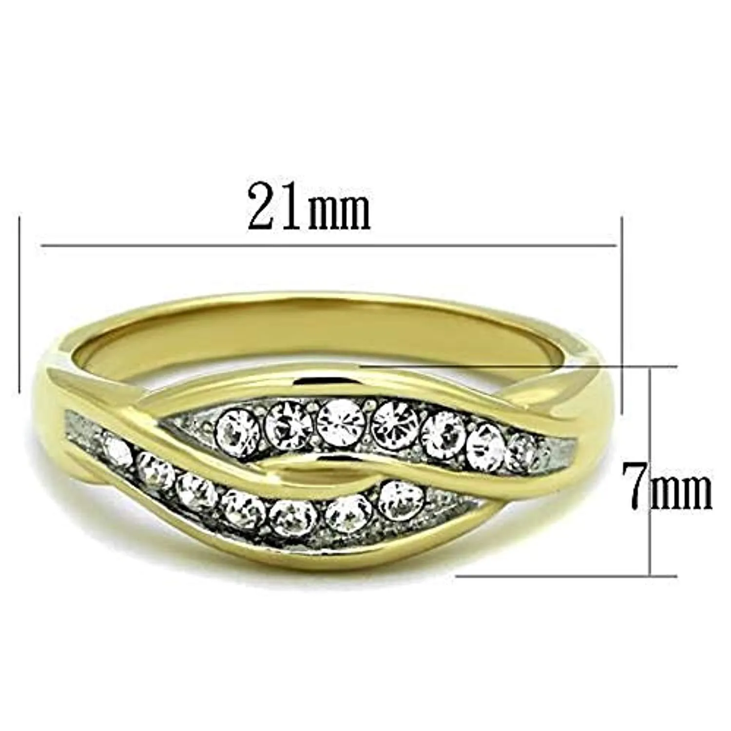 WildKlass Stainless Steel Ring Elegant Two-Tone IP Gold Women Top Grade Crystal Clear