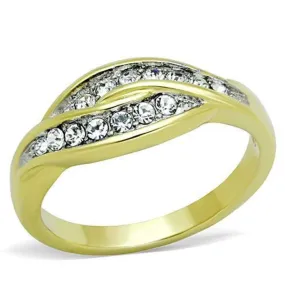 WildKlass Stainless Steel Ring Elegant Two-Tone IP Gold Women Top Grade Crystal Clear