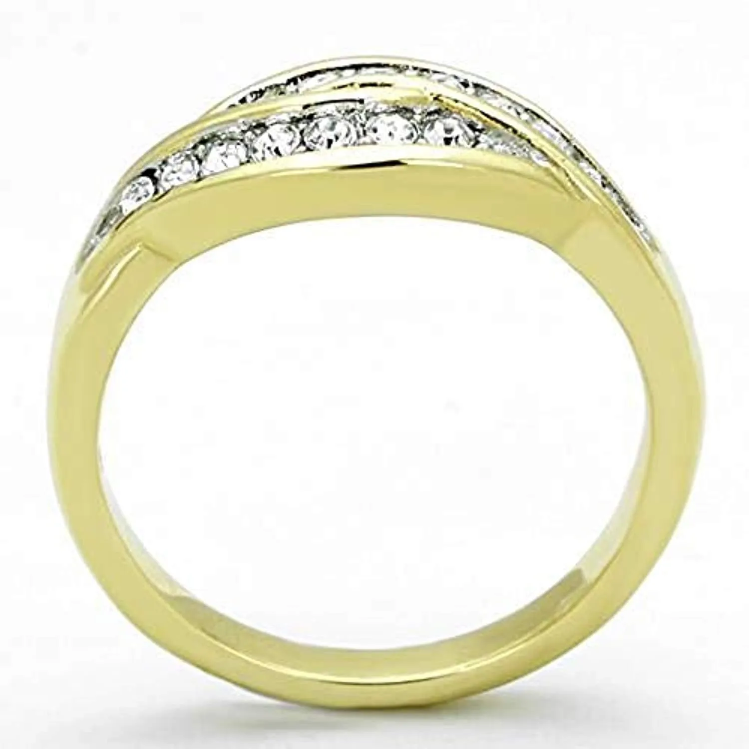 WildKlass Stainless Steel Ring Elegant Two-Tone IP Gold Women Top Grade Crystal Clear