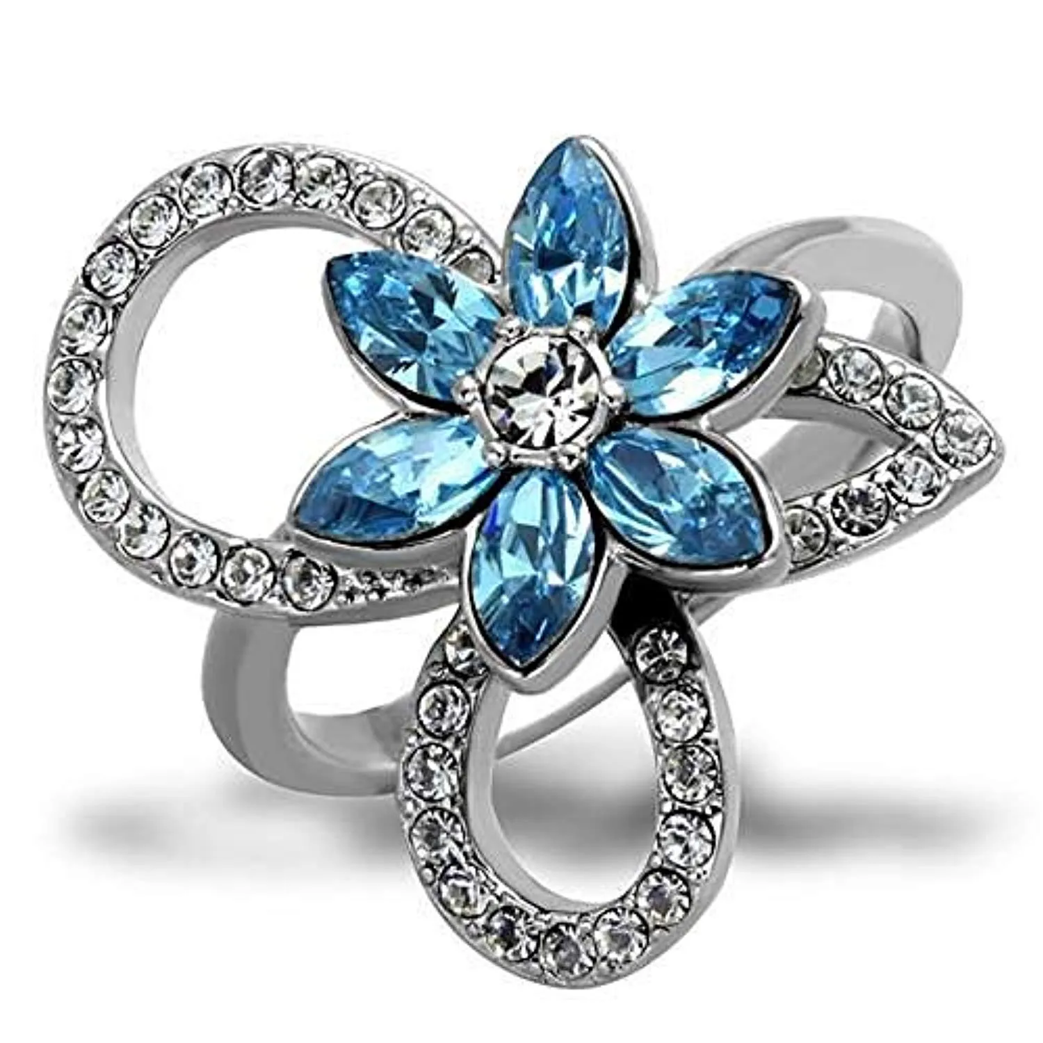 WildKlass Stainless Steel Ring High Polished (no Plating) Women Top Grade Crystal Sea Blue