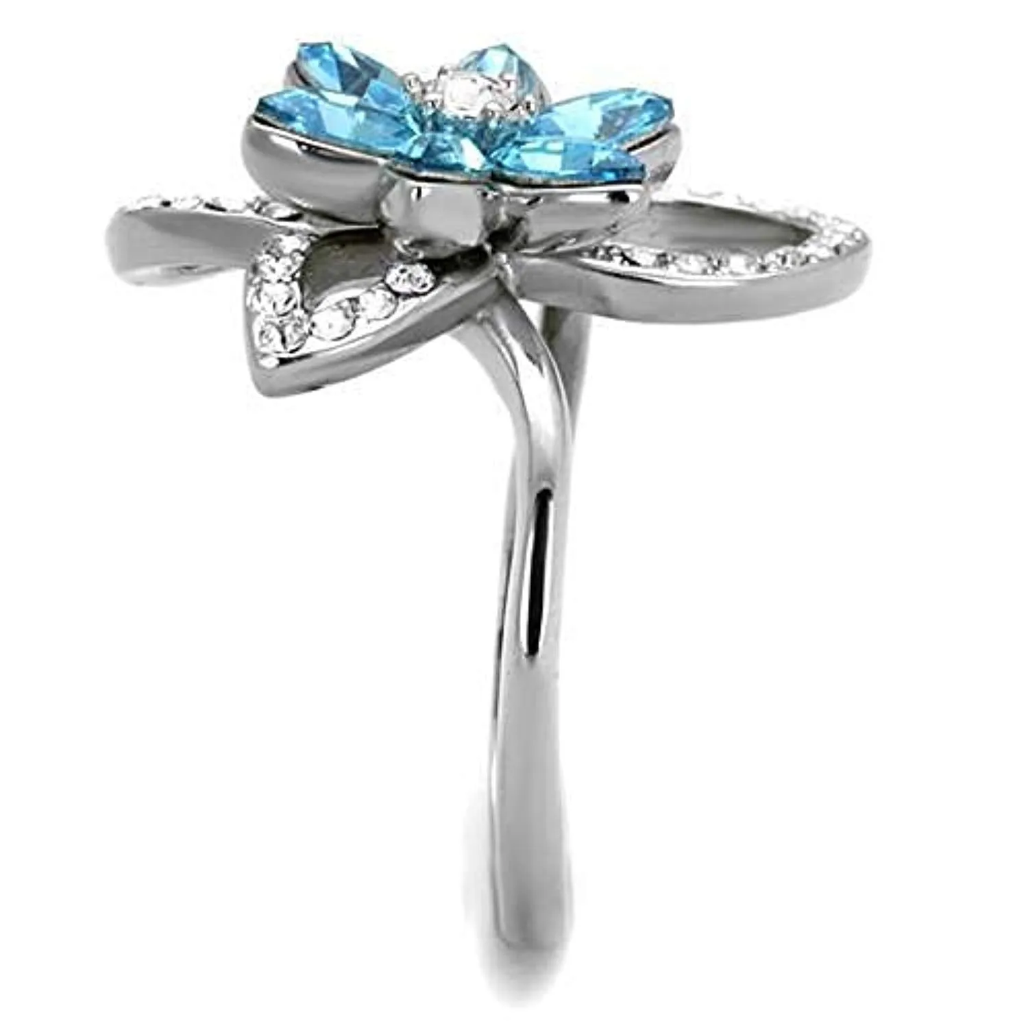 WildKlass Stainless Steel Ring High Polished (no Plating) Women Top Grade Crystal Sea Blue