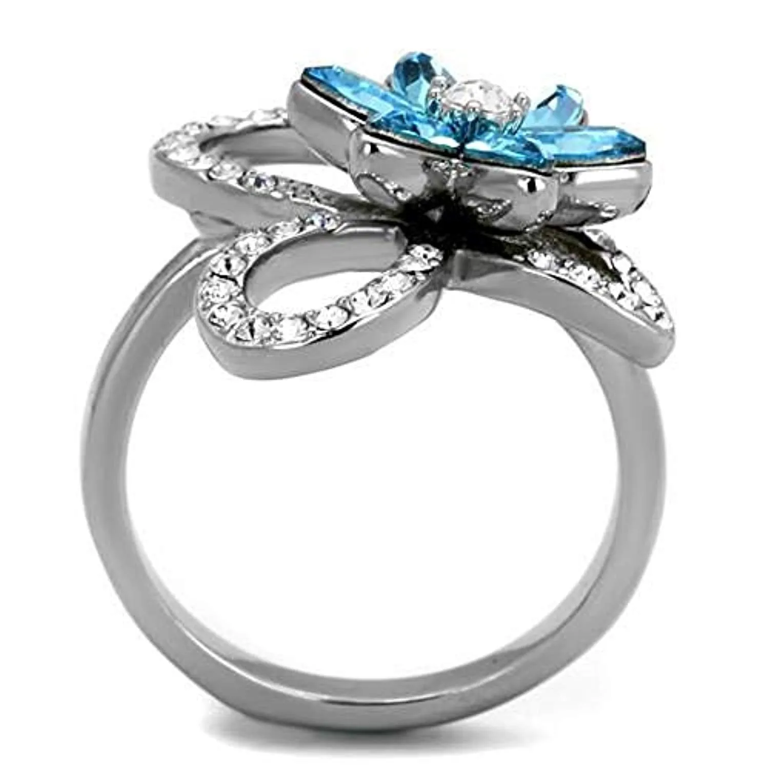 WildKlass Stainless Steel Ring High Polished (no Plating) Women Top Grade Crystal Sea Blue