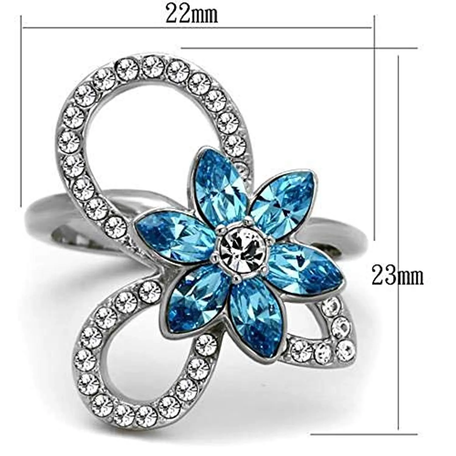 WildKlass Stainless Steel Ring High Polished (no Plating) Women Top Grade Crystal Sea Blue