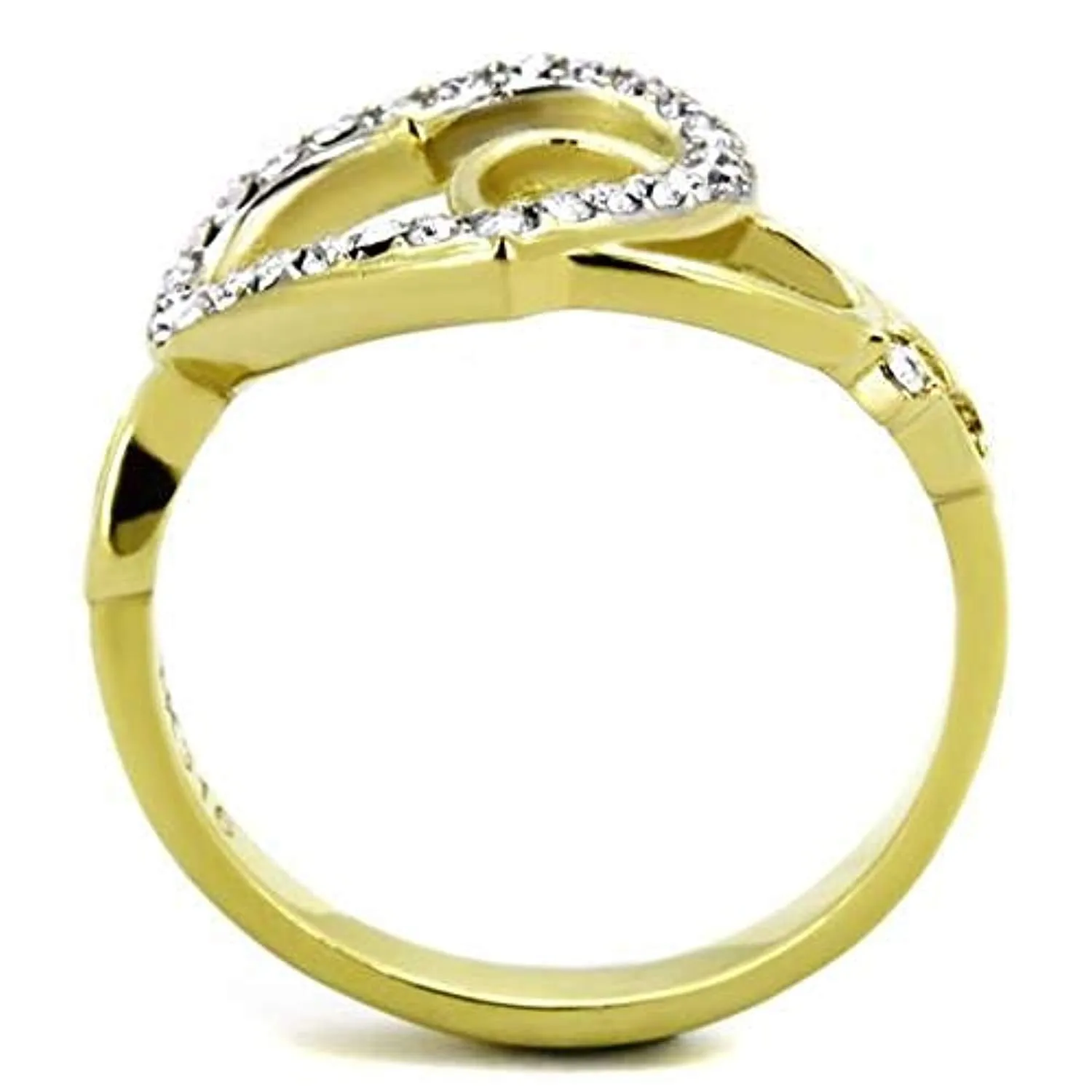 WildKlass Stainless Steel Ring Two-Tone IP Gold Women Top Grade Crystal Clear