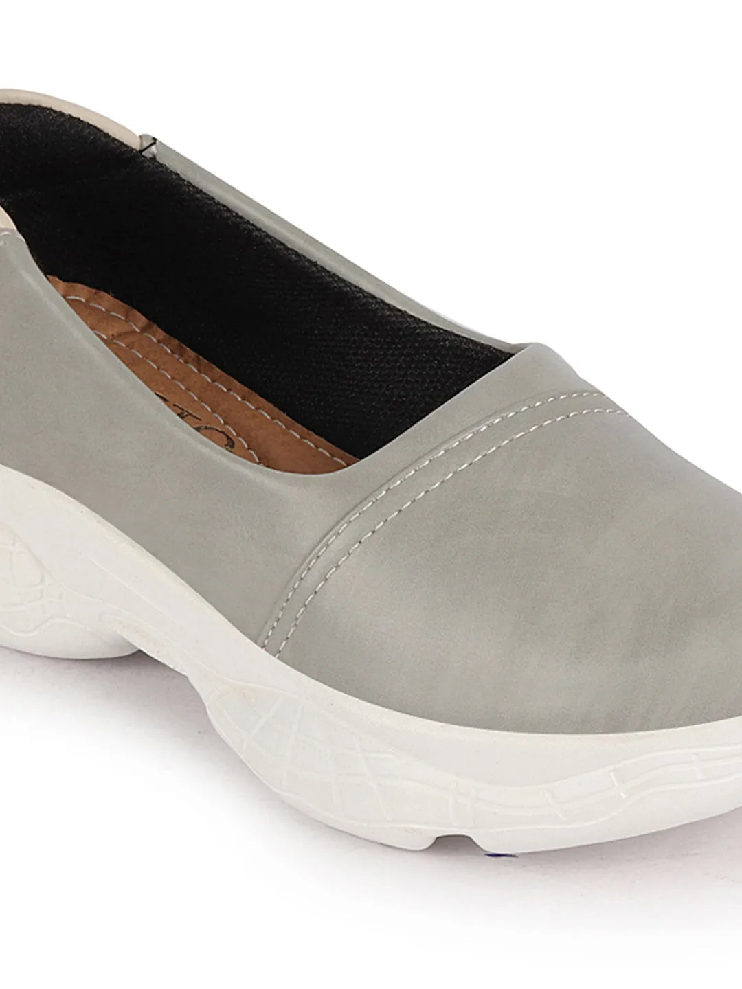 Women Grey Outdoor Fashion Stitched Design Slip On Shoes